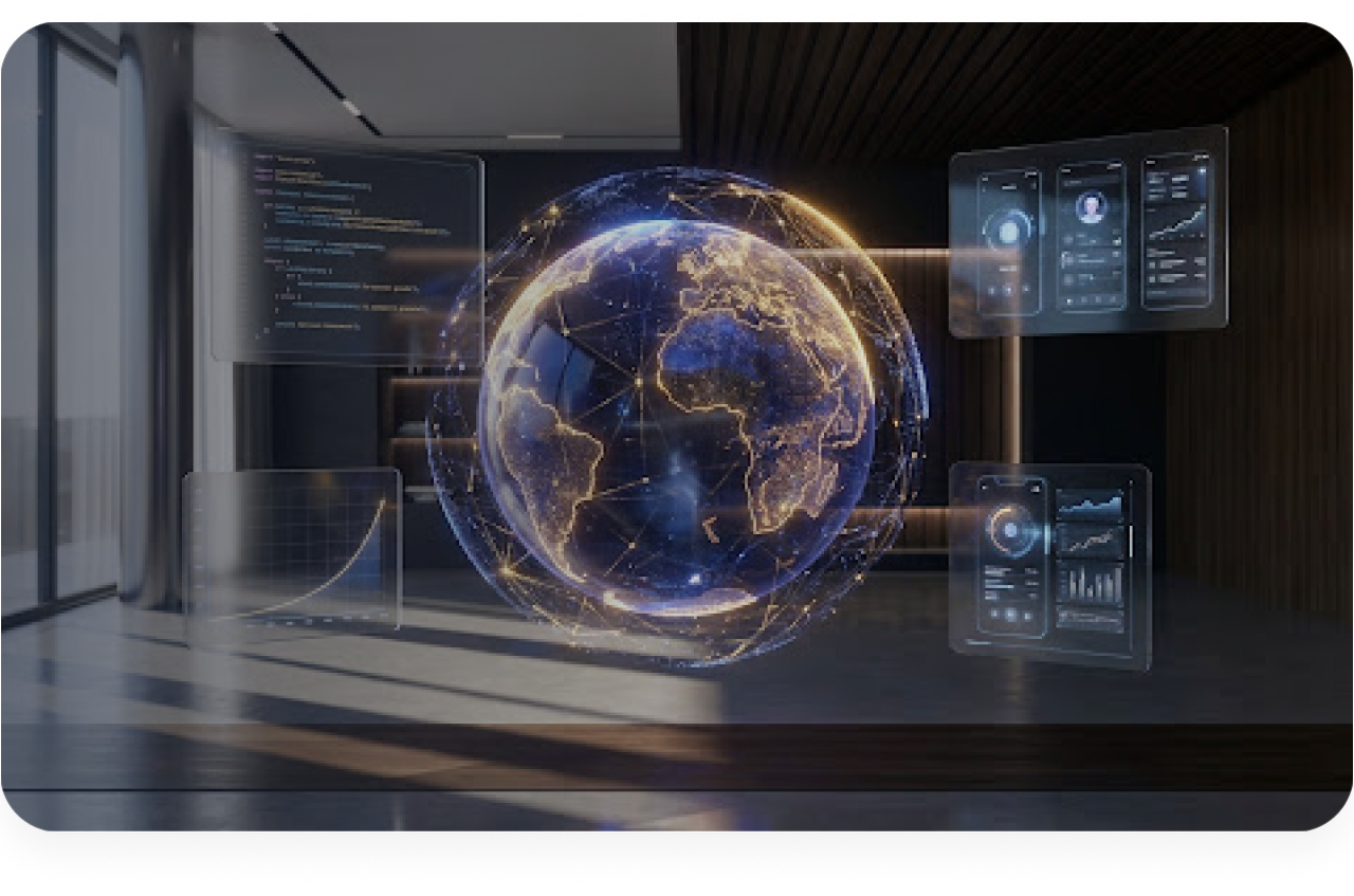 Abstract 3D visualization of global digital infrastructure